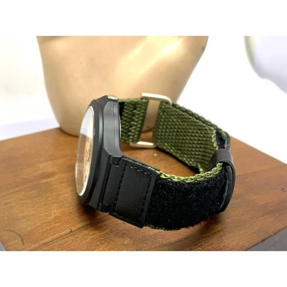 Casio Men's Watch MW240B Analog Quartz Beige Dial 42mm Black Green Nylon Band